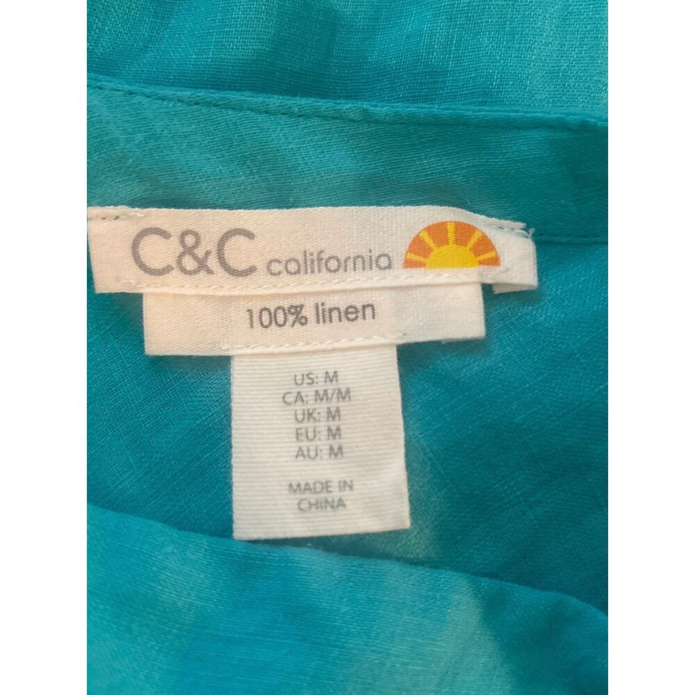 C&C Linen Short Sleeve Shirt Top Blouse M Blue Light Airy Peekaboo Back - Picture 7 of 9
